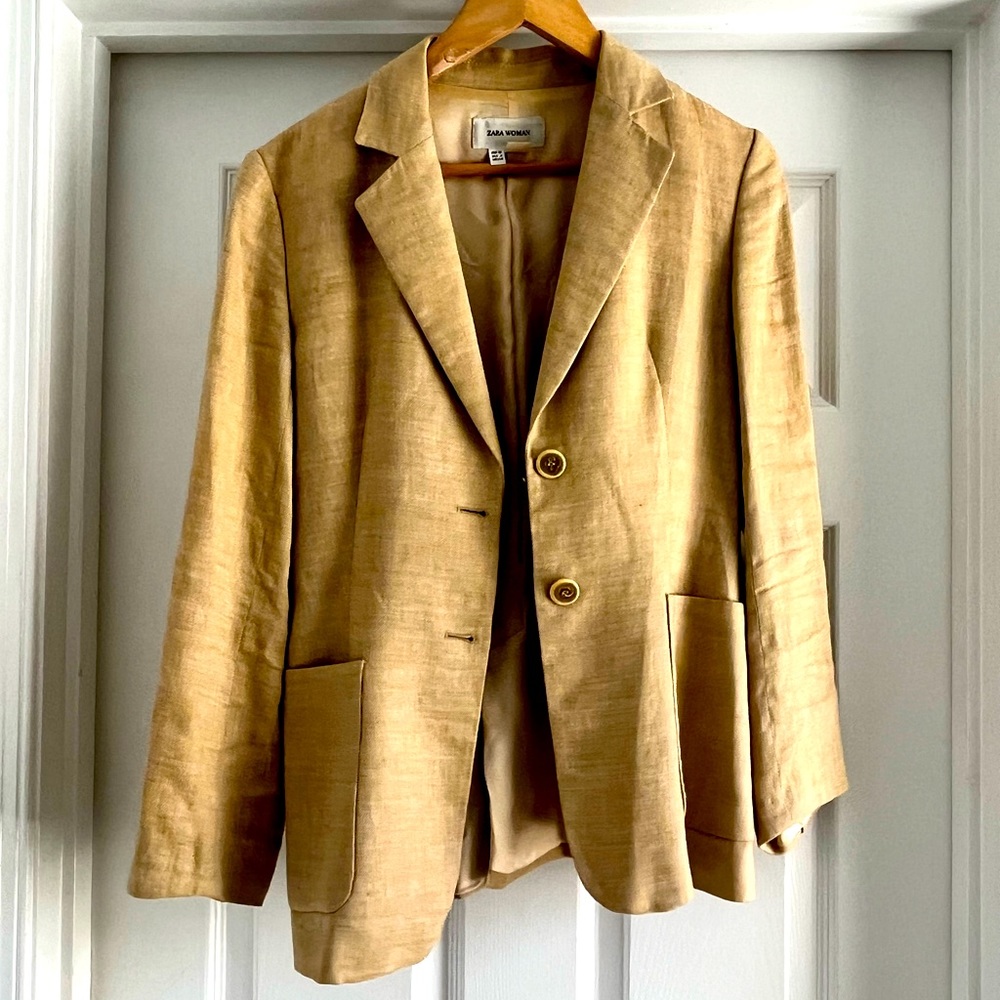 Zara Beige Tan Linen Summer Jacket Blazer
